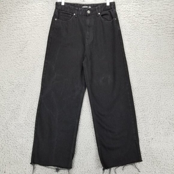 Nasty Gal Denim - Nasty Gal Jeans Womens 8 Black Organic Cotton High Wide Leg Frayed Crop *Read*